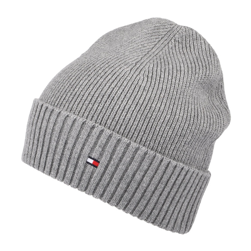 Tommy Hilfiger Hats Pima Essential Flag Cotton Cashmere Beanie Hat – Heather Grey 1-Size