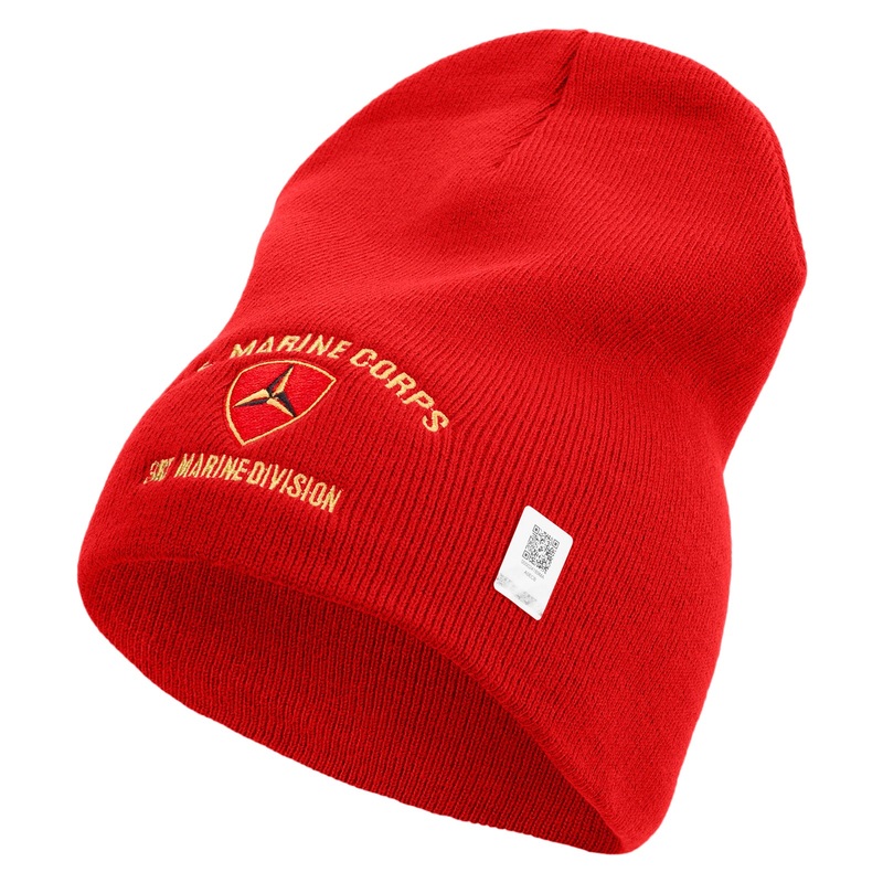 U.S Marine Corps 3rd Marine Division Symbol Embroidered 8 Inch Solid Knit Short Beanie Made in USA Red One Size