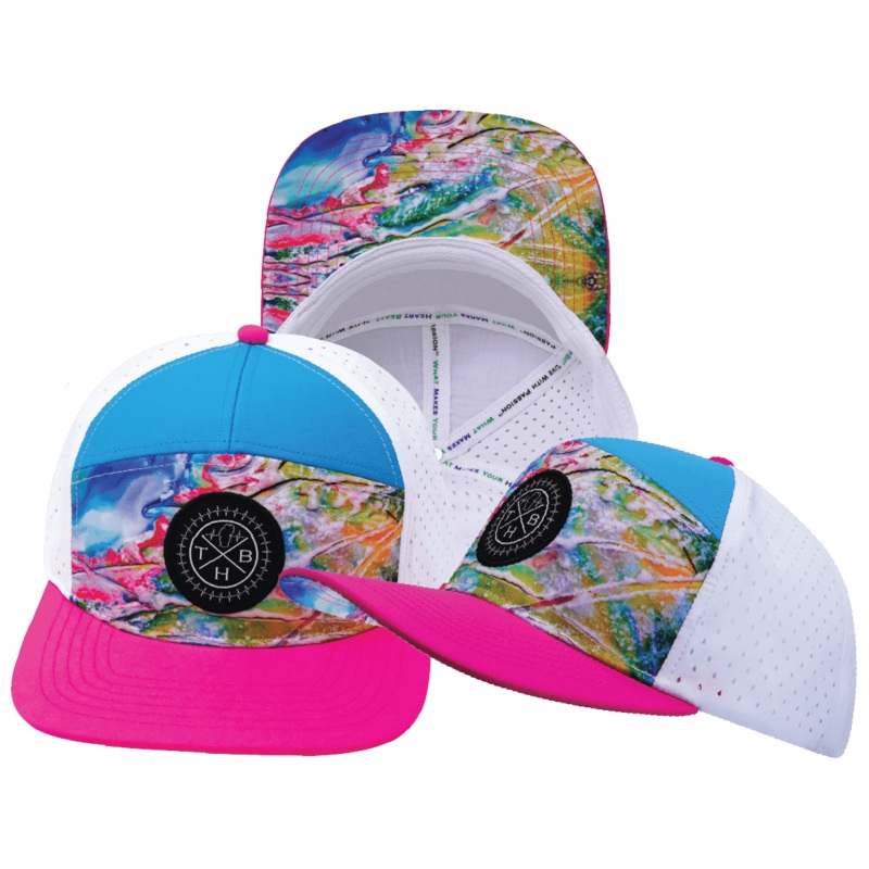 **YOUTH** Color Vibes Hat – Flat Bill – Candy Land – Neon Pink / Neon Blue / White – Laser Mesh