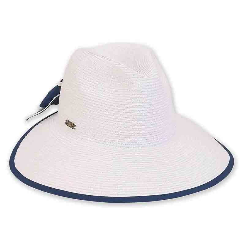 Backless Fedora Crown Hat with Large Bow – Sun ‘N’ Sand Hat White / Navy Medium (57 cm)