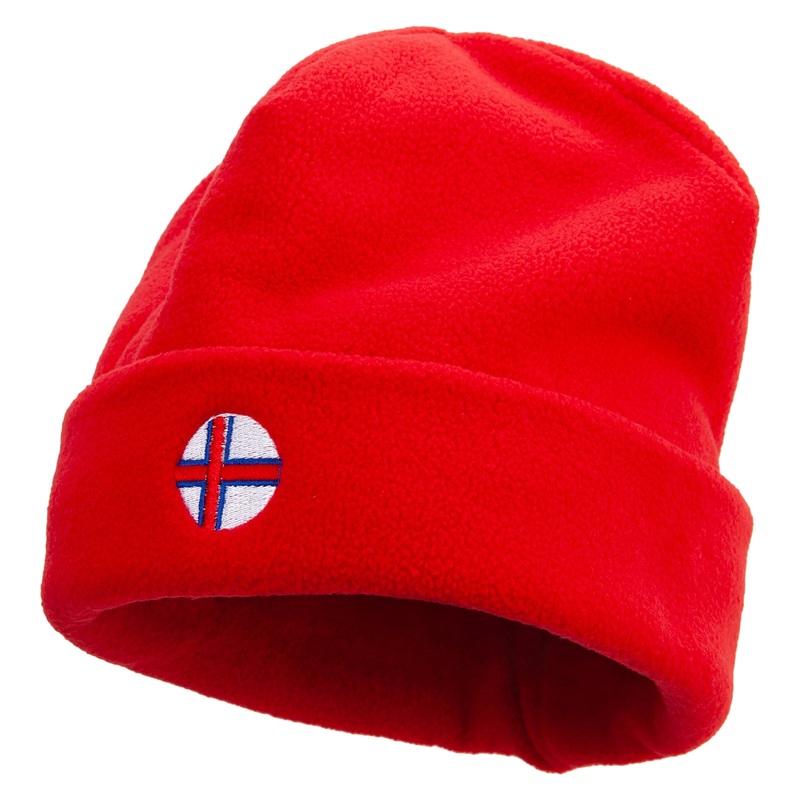 Faroe Islands Sign Embroidered Big Size Reversible Micro Fleece Cap Red XL-3XL