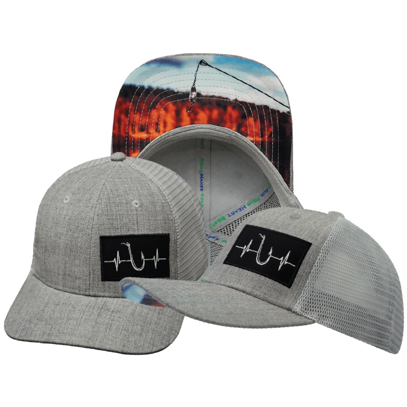 Fishing Hat – Baseball Hat Fit – Heather Gray / Gray – Laser Mesh