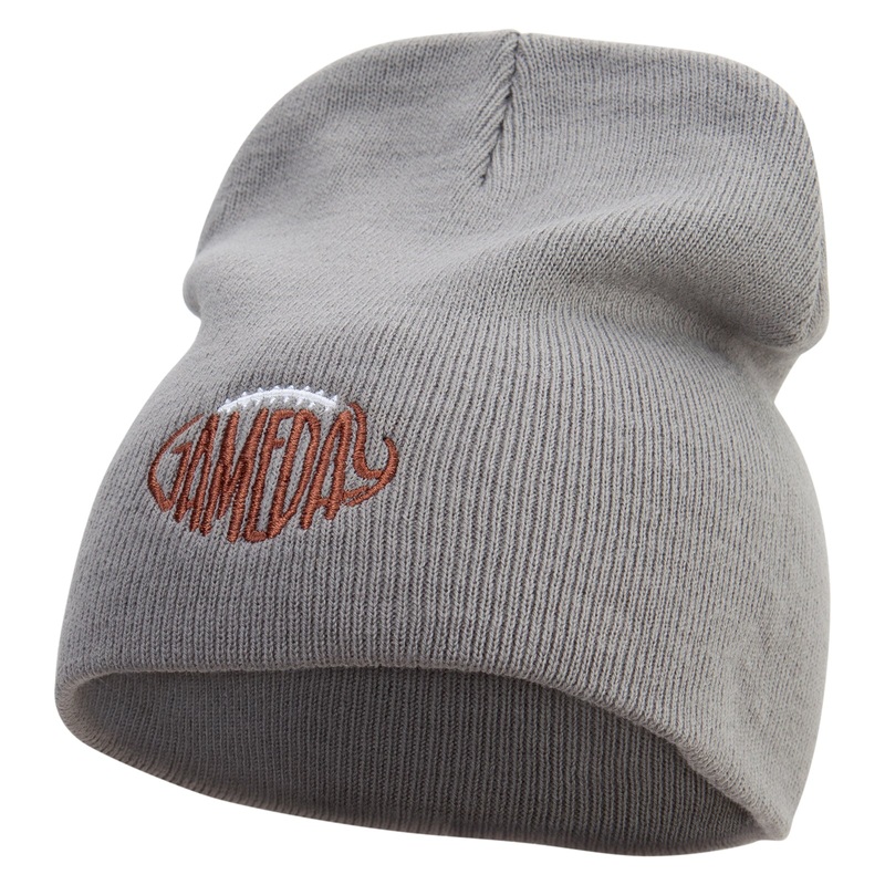 Football Game Day Embroidered 8 inch Acrylic Short beanie Grey One Size