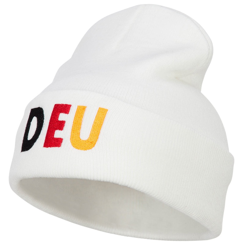 Germany DEU Flag Embroidered Long Beanie White One Size
