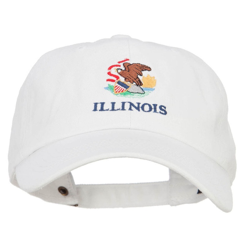 Illinois State Flag Embroidered Unstructured Washed Cap White One Size