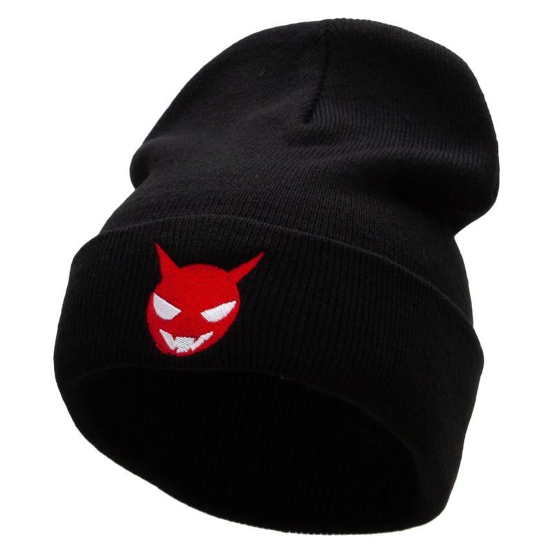 Little Devil Embroidered 12 Inch Long Knitted Beanie Black One Size
