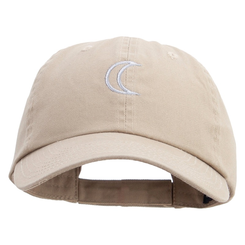 Moon Embroidered Low Profile Dyed Cotton Twill Cap Khaki One Size
