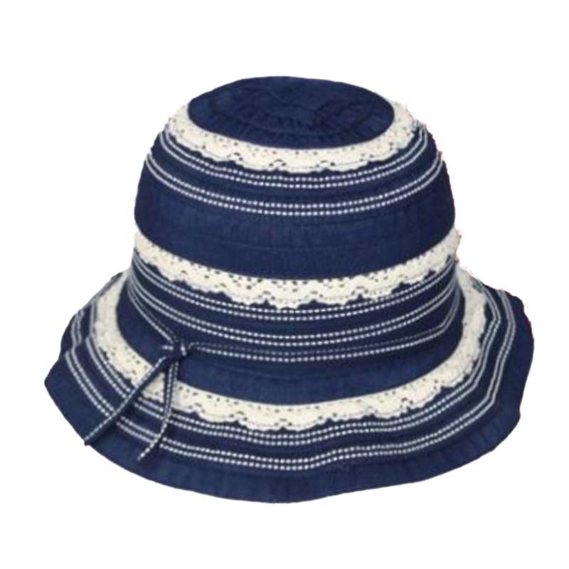 Petite Hat for Small Heads – Ribbon and Lace Cloche Hat Navy Small