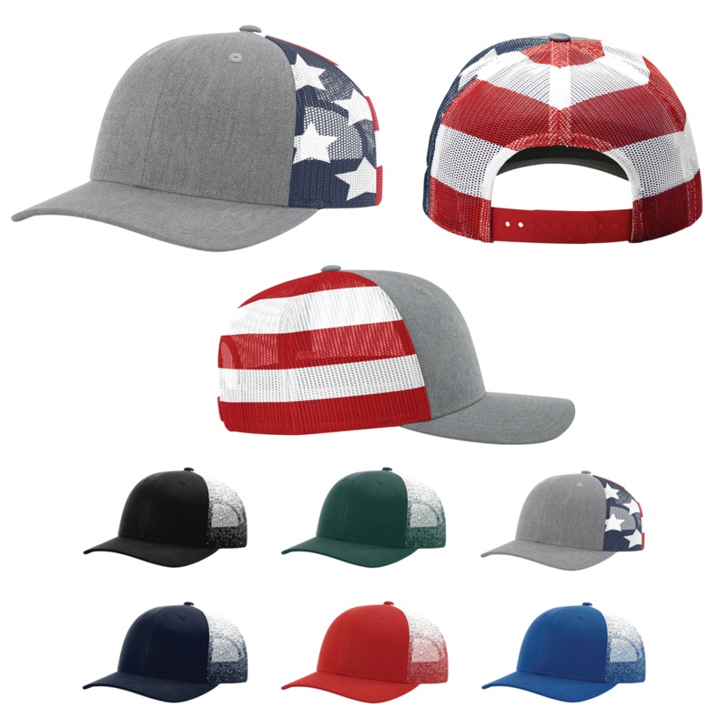 Richardson 112PM Printed Mesh Back Trucker Cap, Snapback Hat Black/Black-White Fade