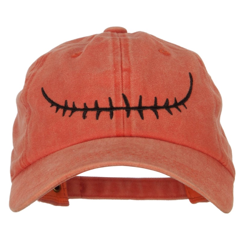 Skeleton Mouth Embroidered Unstructured Cotton Cap Orange One Size