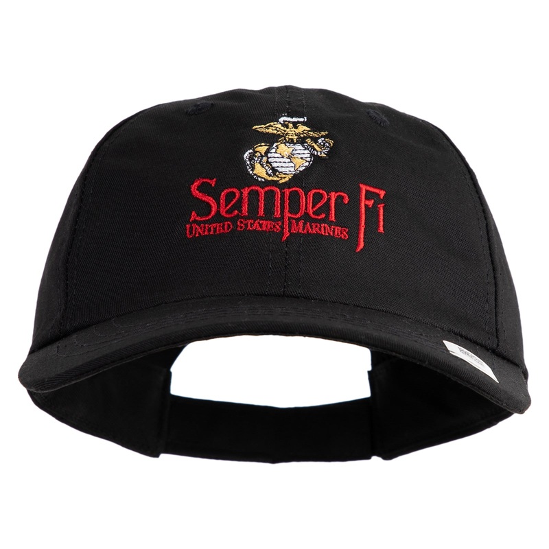 United States Marines Semper Fi Emblem Embroidered 6 Panel Unstructured Cotton Twill Cap Made in USA Black One Size