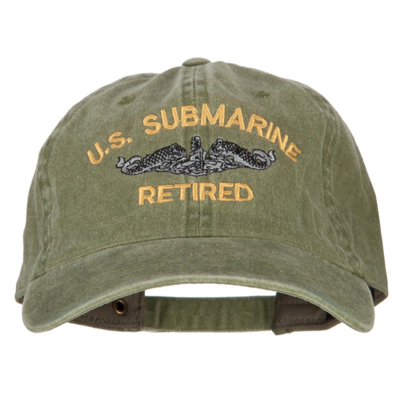 US Submarine Retired Military Embroidered Washed Cotton Twill Cap Olive One Size