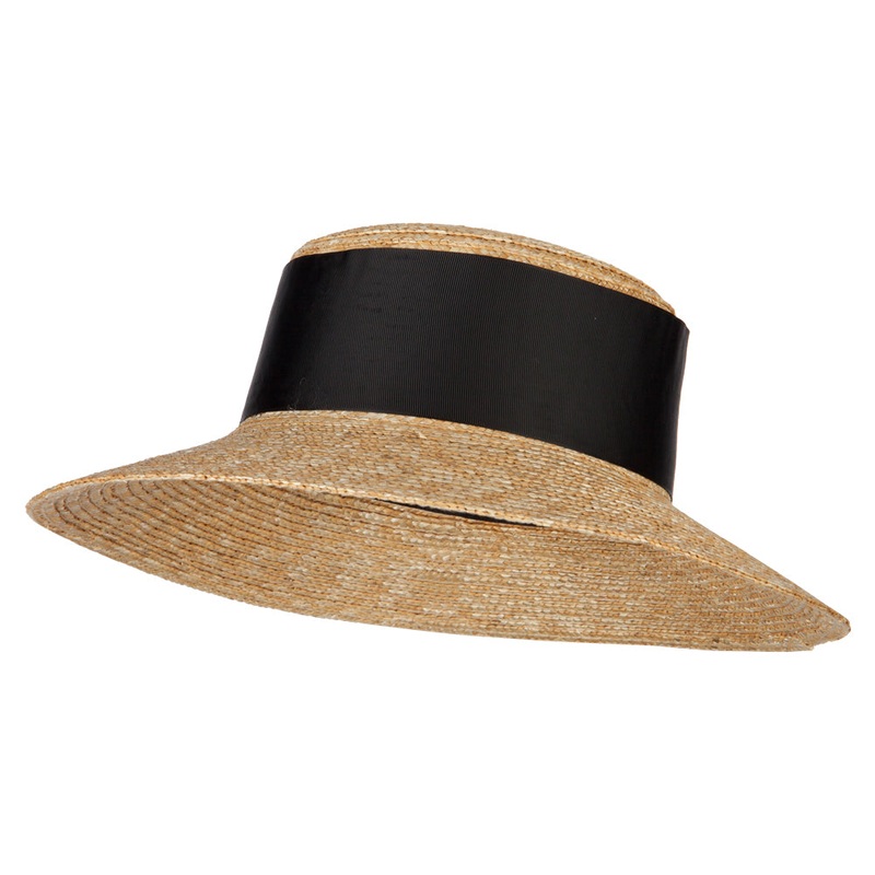 Women’s Straw Wide Band with Pom Pom Accented Boater Hat Natural One Size