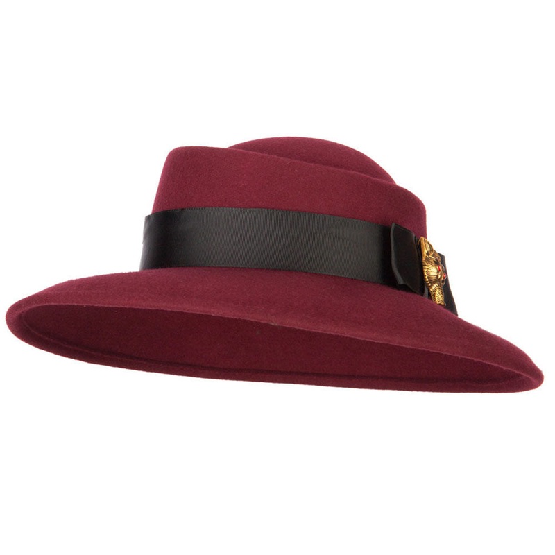 Women’s Wool Brass Fox Head Accented Bow Band Gambler Hat Camel One Size