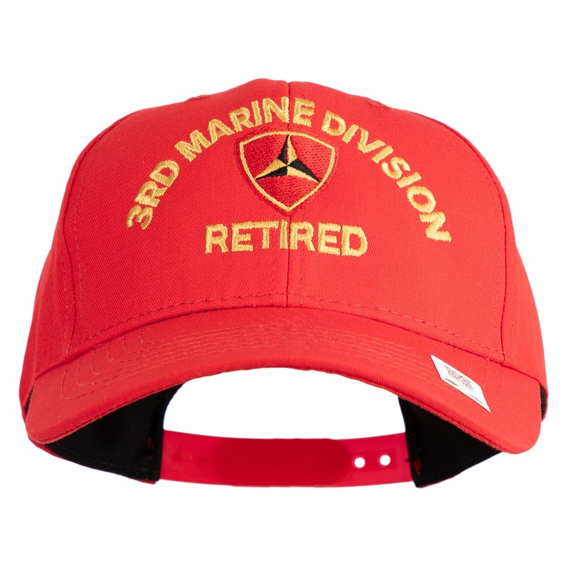 3rd Marine Division Retired Embroidered 6 Panel Structured Cotton Twill Cap Made in USA Red One Size