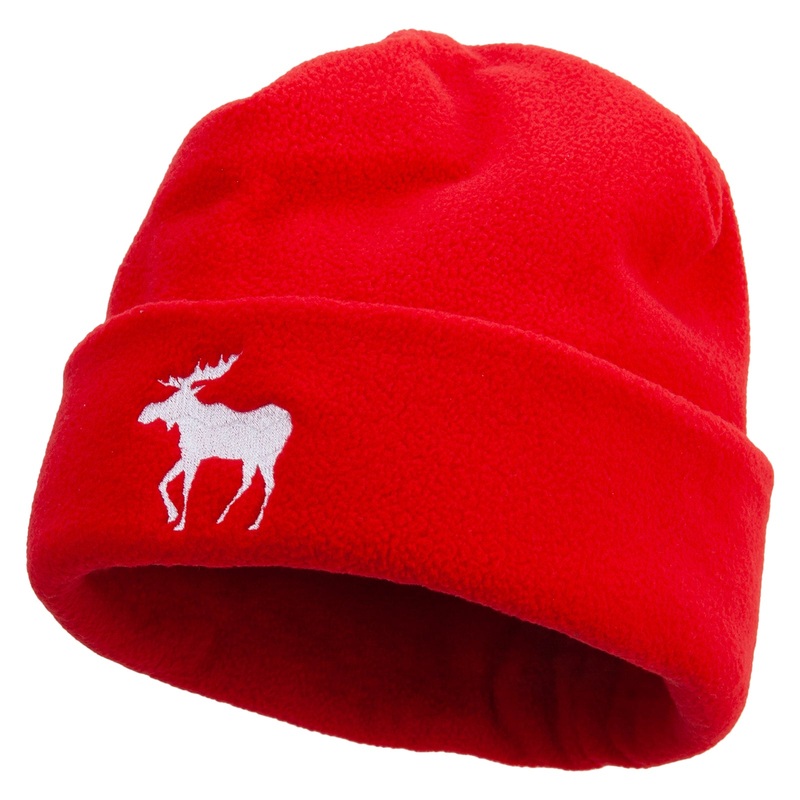 American Moose Long Beanie Embroidered Big Size Reversible Micro Fleece Cap Red XL-3XL