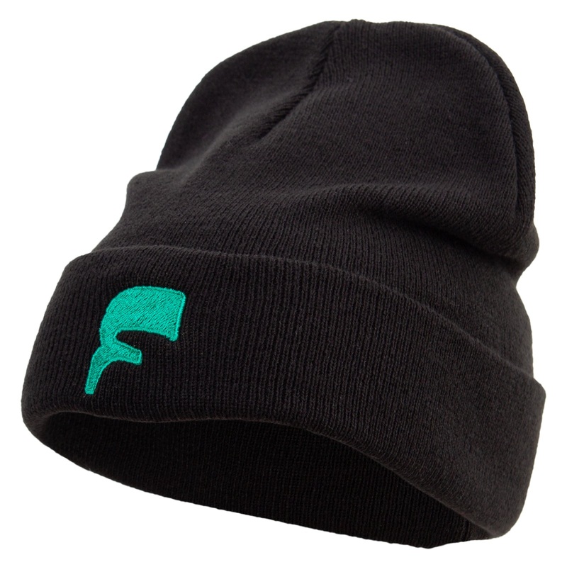 Artistic Letter F Embroidered Big Size Acrylic Long Beanie Black XL-3XL