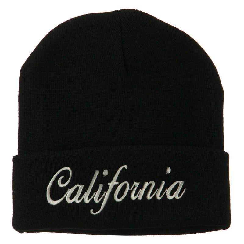 California Embroidered Long Cuff Beanie Black One Size