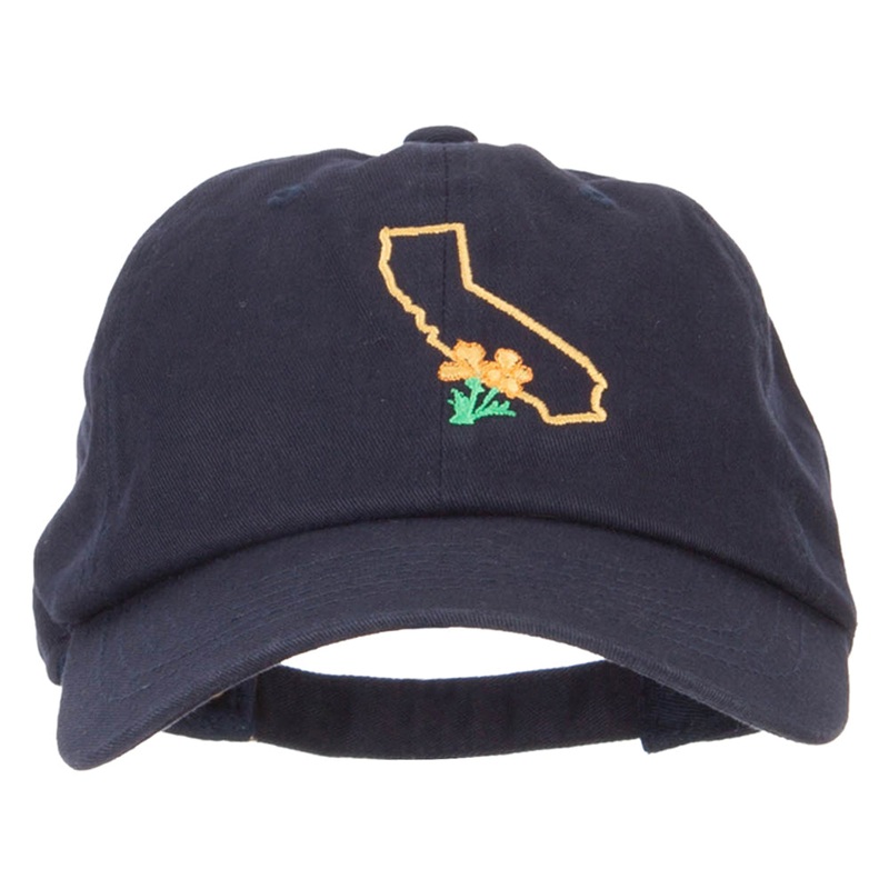 California Poppy with Map Embroidered Unstructured Washed Cap Navy One Size