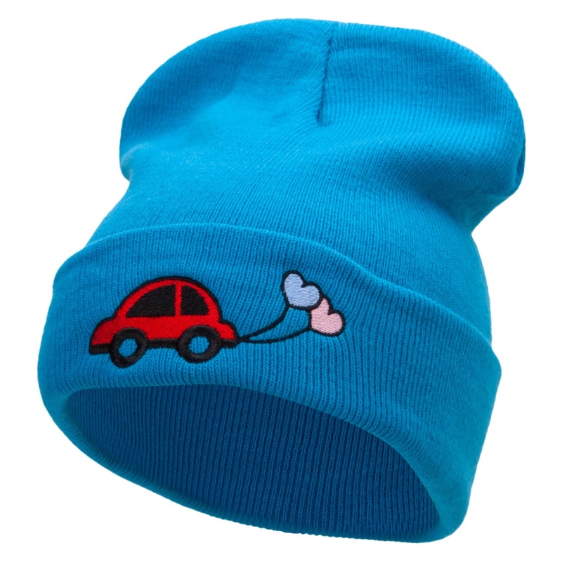 Car Wedding Balloons Embroidered 12 Inch Long Knitted Beanie Aqua One Size