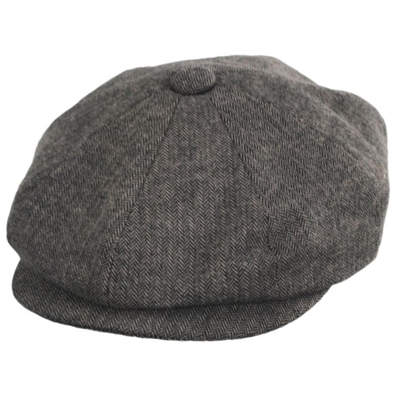 Cardiff Cotton Herringbone Newsboy Cap BLACK/GREY S