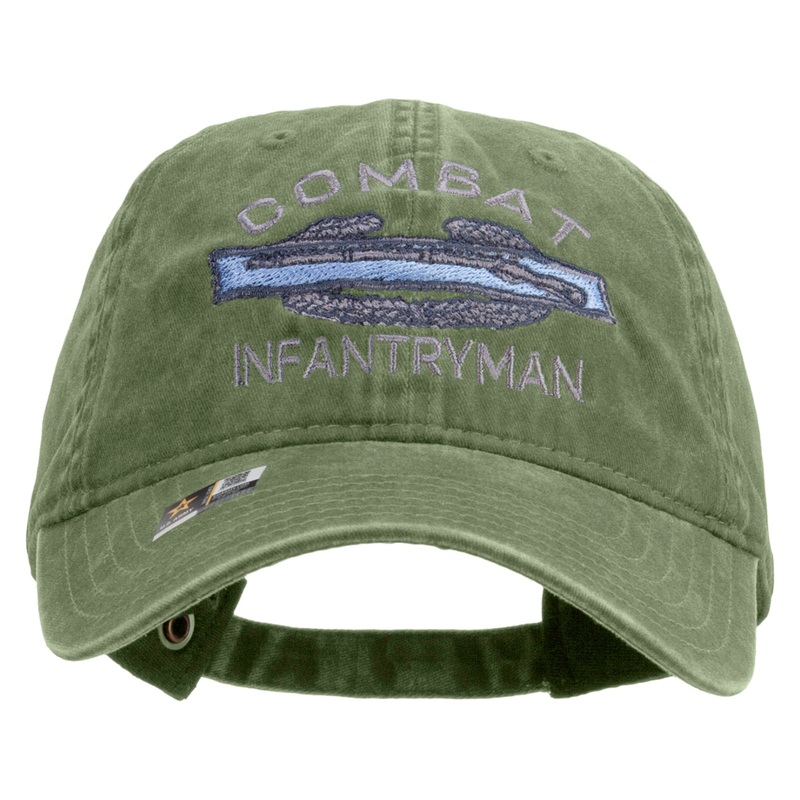 Combat Infantryman Embroidered Washed Solid Pigment Dyed Cotton Twill Brass Buckle Cap Olive One Size