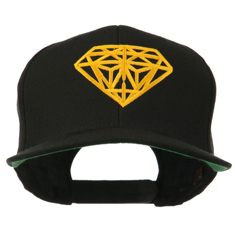 Diamond Outline Embroidered Snapback Flat Bill Cap Black One Size