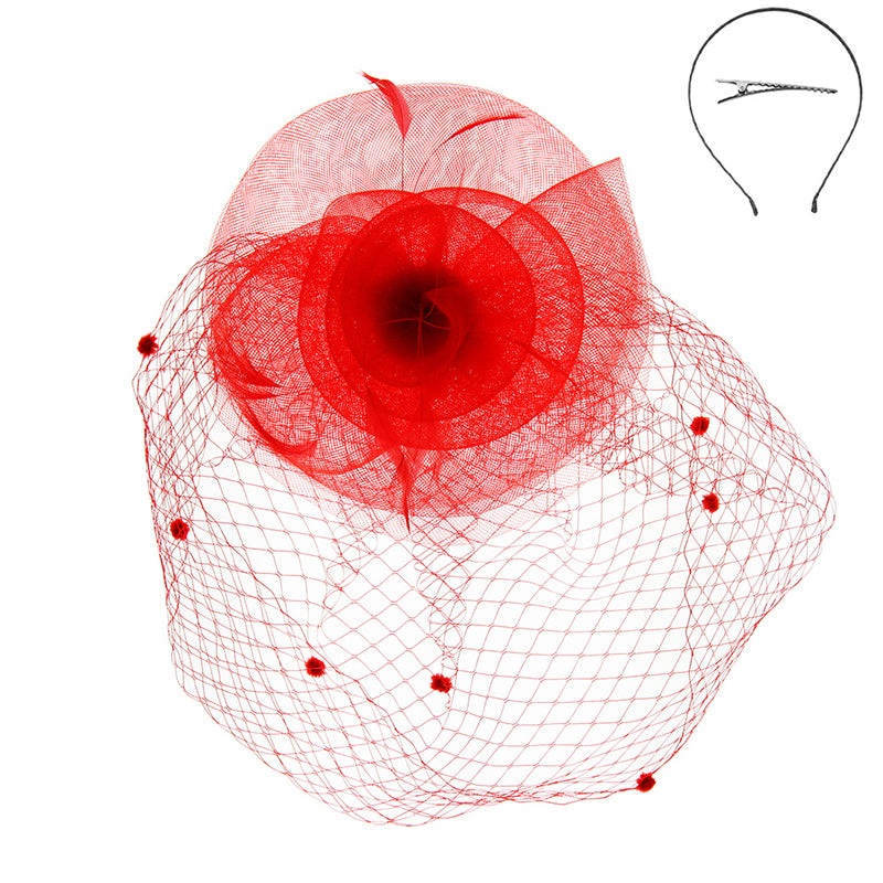 Dotted Netting Veil Spiral Flower Fascinator White