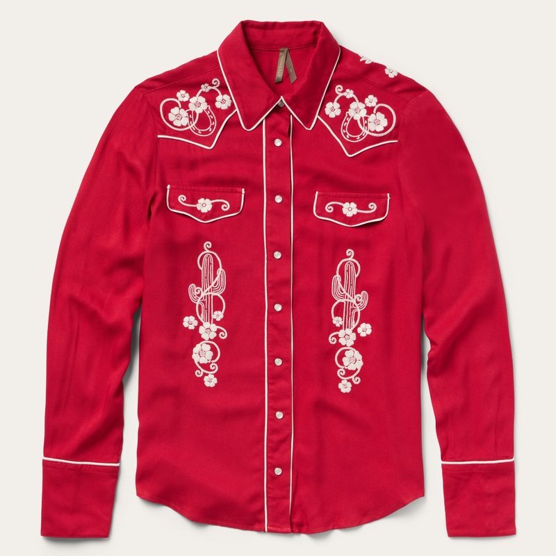 Embroidered Retro Western Shirt Red XS