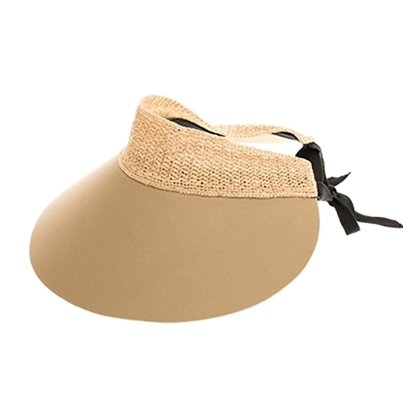 Extra Large Sun Visor Hat with Crocheted Raffia Band – Boardwalk Style Natural