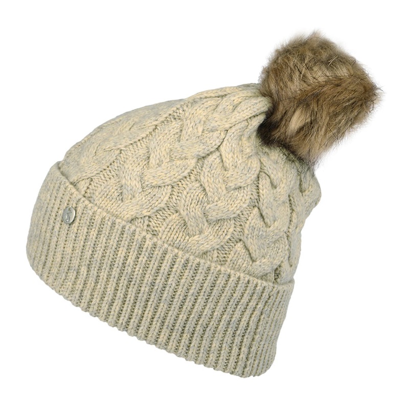 Joules Hats Elena Cable Knit Faux Fur Pom Bobble Hat – Oatmeal 1-Size