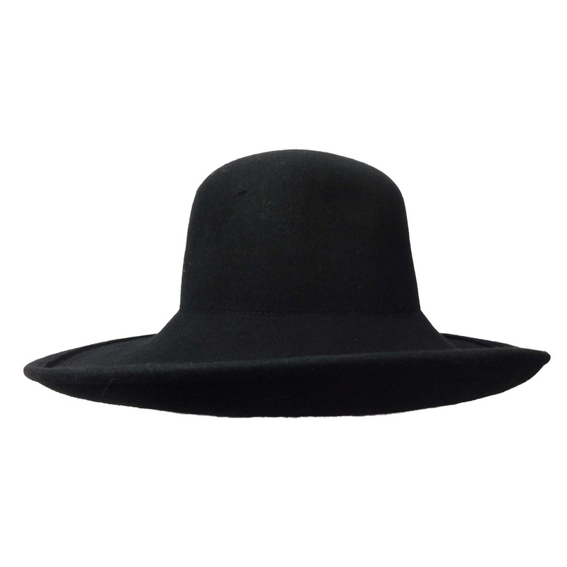 Large Curled Brim Wool Felt Hat Black