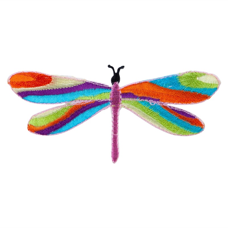Large Multi-Colored Dragonfly Iron on Embroidered Patch Orange Yellow One Size