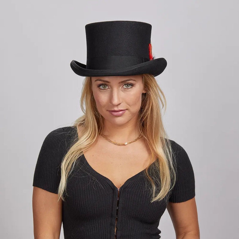 Majestic | Womens Wool Top Hat with Carriage Hat Band Black SM