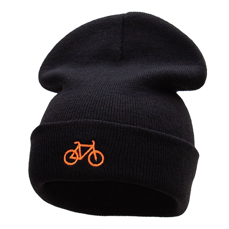 Orange Mini Bike Embroidered 12 Inch Long Knitted Beanie Black One Size