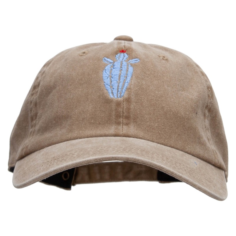Spiny Ferocactus Embroidered Unstructured Pigment Dyed Cotton Cap Brown One Size