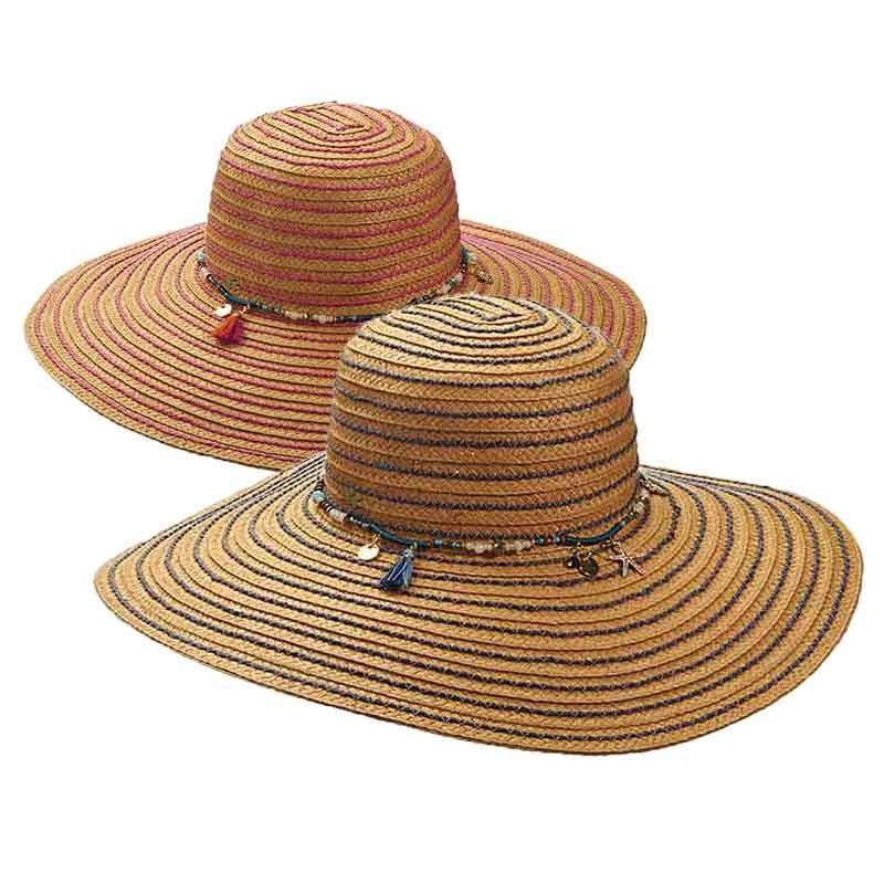 Straw Floppy Hat with Beads and Charms by Cappelli Straworld Navy
