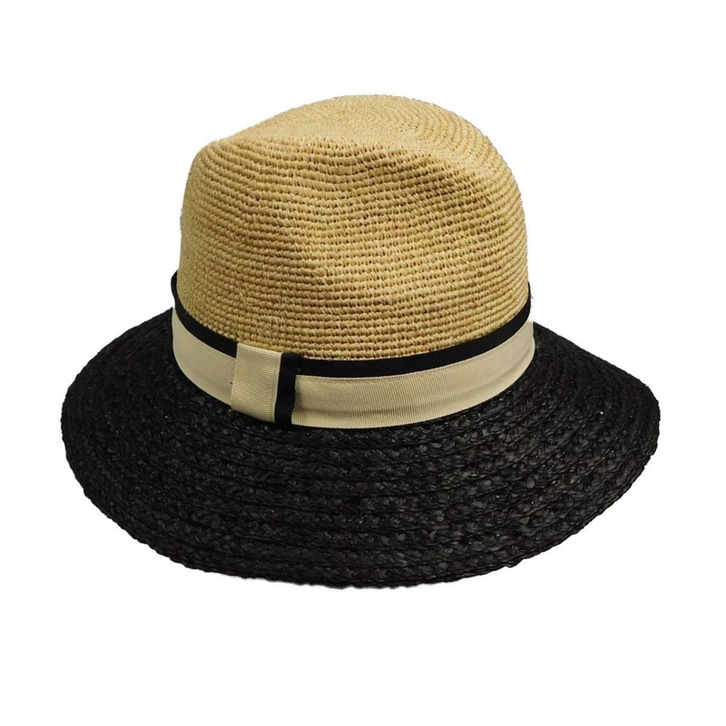 Two Tone Raffia Safari Hat Black