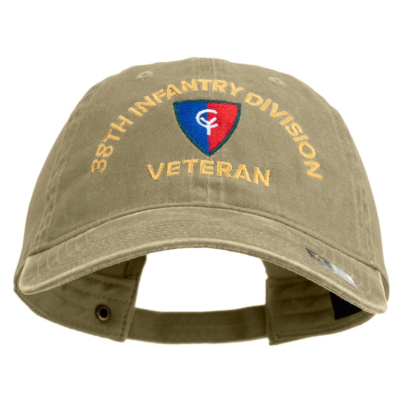 U.S. Army 38th Infantry Division Embroidered Washed Solid Pigment Dyed Cotton Twill Brass Buckle Cap Khaki One Size
