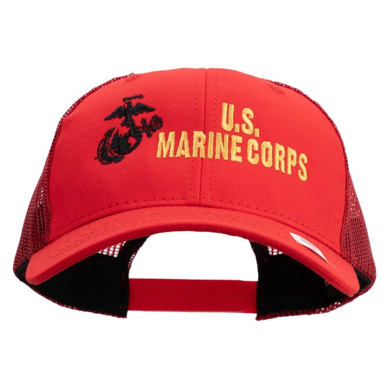 US Marine Corps Design Embroidered 6 Panel Structured Cotton Twill Mesh Cap Made in USA Red One Size