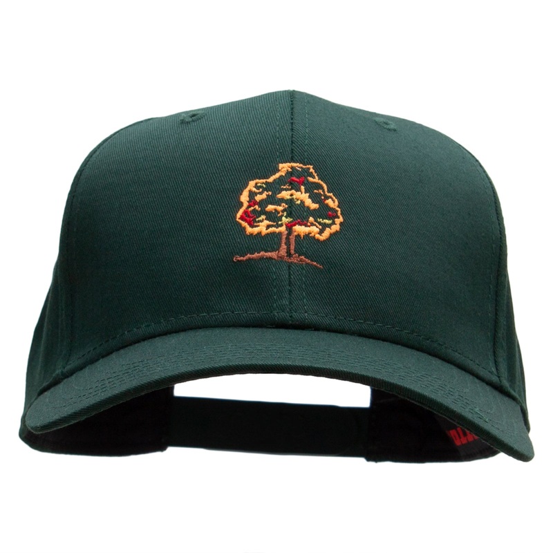 Autumn Tree Embroidered Cotton Twill Pro Style Cap Dk Green One Size