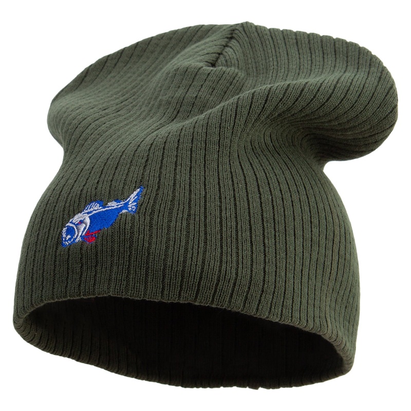 Blue Fish Logo Embroidered Big Size Cotton Short Beanie Olive XL-3XL