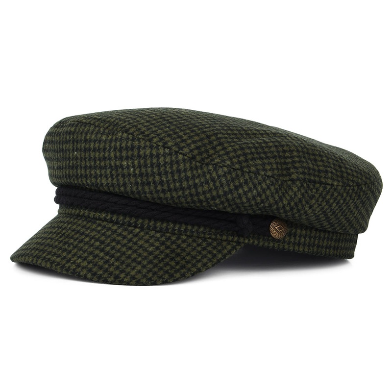 Brixton Hats Houndstooth Fiddler Cap – Moss-Black Small-56cm