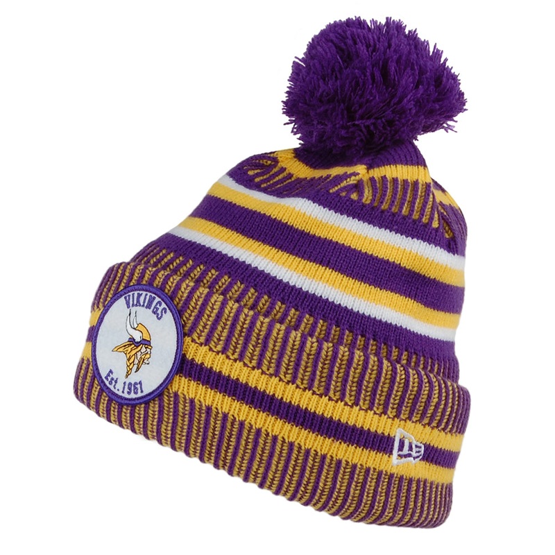 New Era Minnesota Vikings Bobble Hat – NFL On Field Knit – Purple-Yellow 1-Size