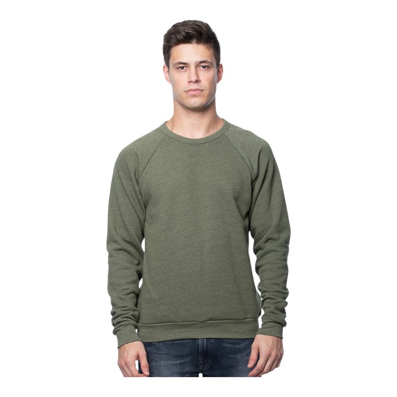 Royal Apparel Unisex Triblend Fleece Raglan Crewneck Sweatshirt  Style 25059 Made in USA Tri Army XS
