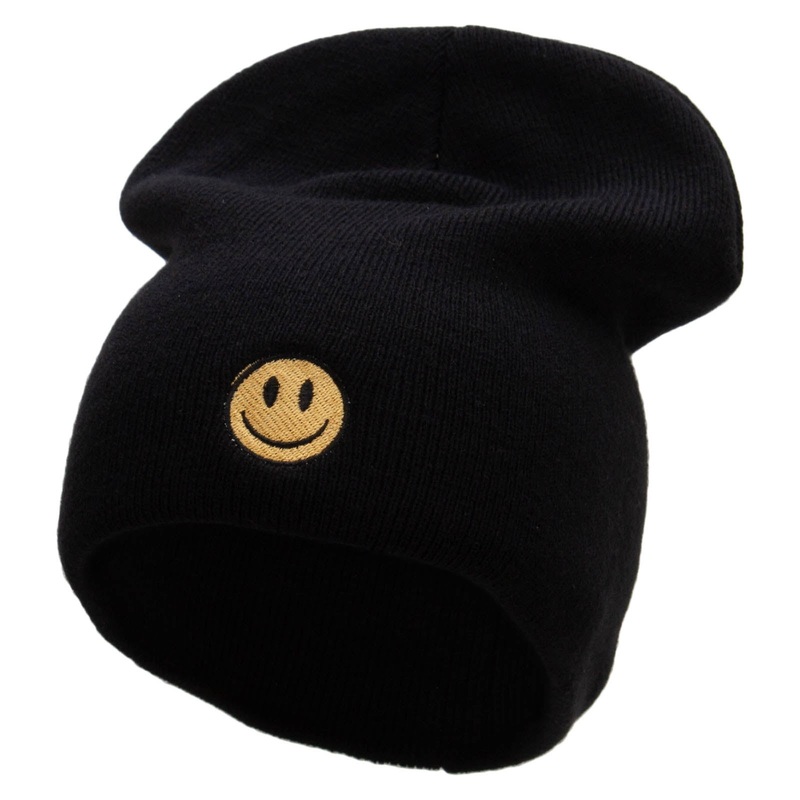 Smile Face Big Size Acrylic Short Beanie Black XL-3XL