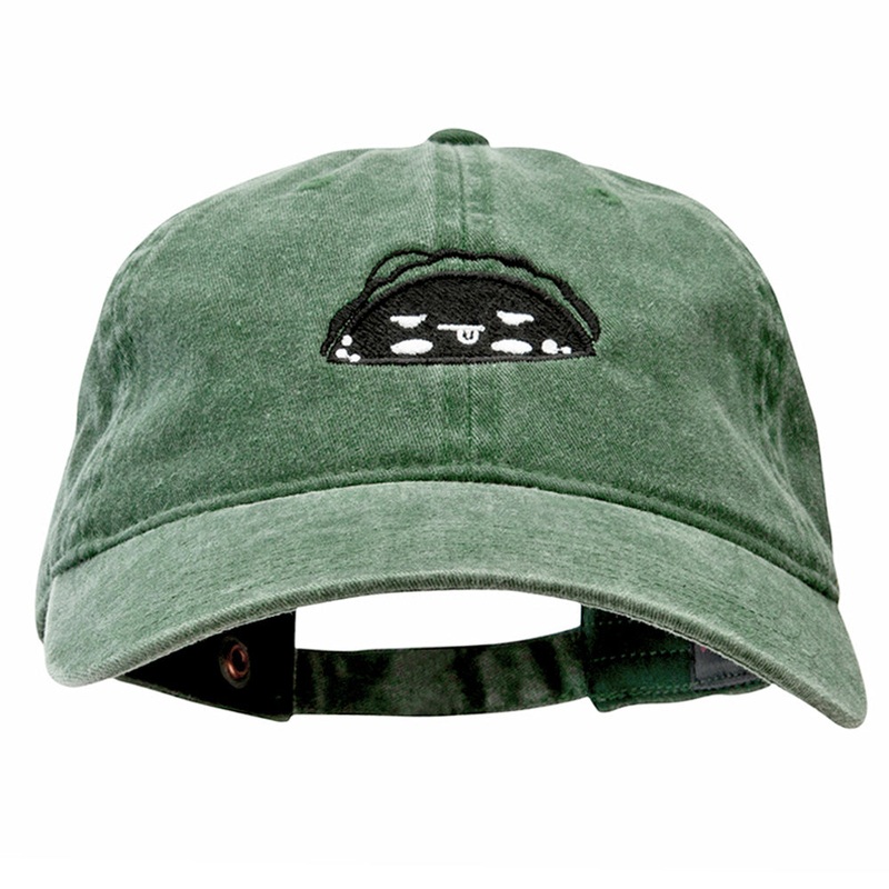 Taco Taco Embroidered Washed Solid Pigment Dyed Cotton Twill Brass Buckle Cap Dark Green One Size