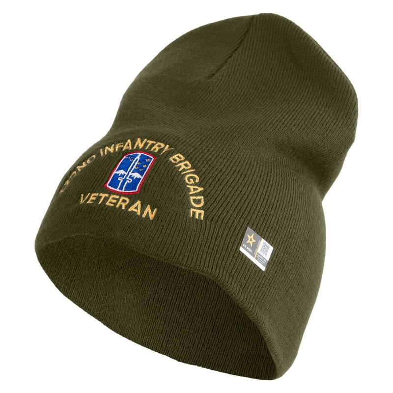 U.S. Army 172nd Infantry Brigade Symbol Embroidered 8 Inch Solid Knit Short Beanie Made in USA Olive One Size