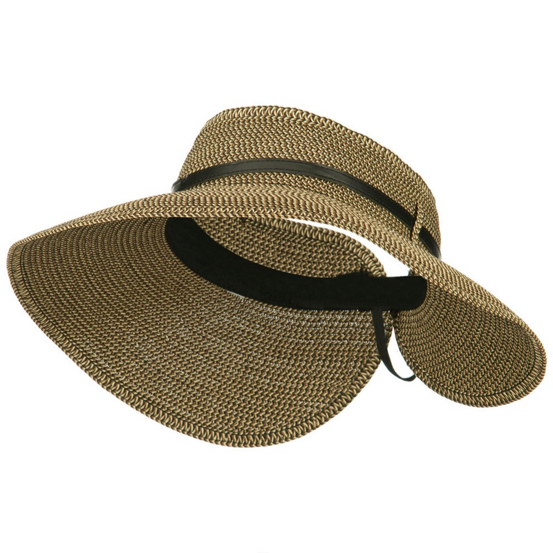 Women’s UPF 50+ Tweed Buckle Roll Up Visor Black Brown One Size