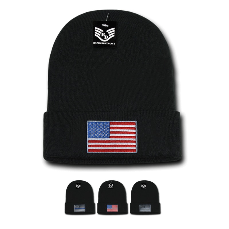 America USA Flag Knit Beanies (Cuff) – R94 Black